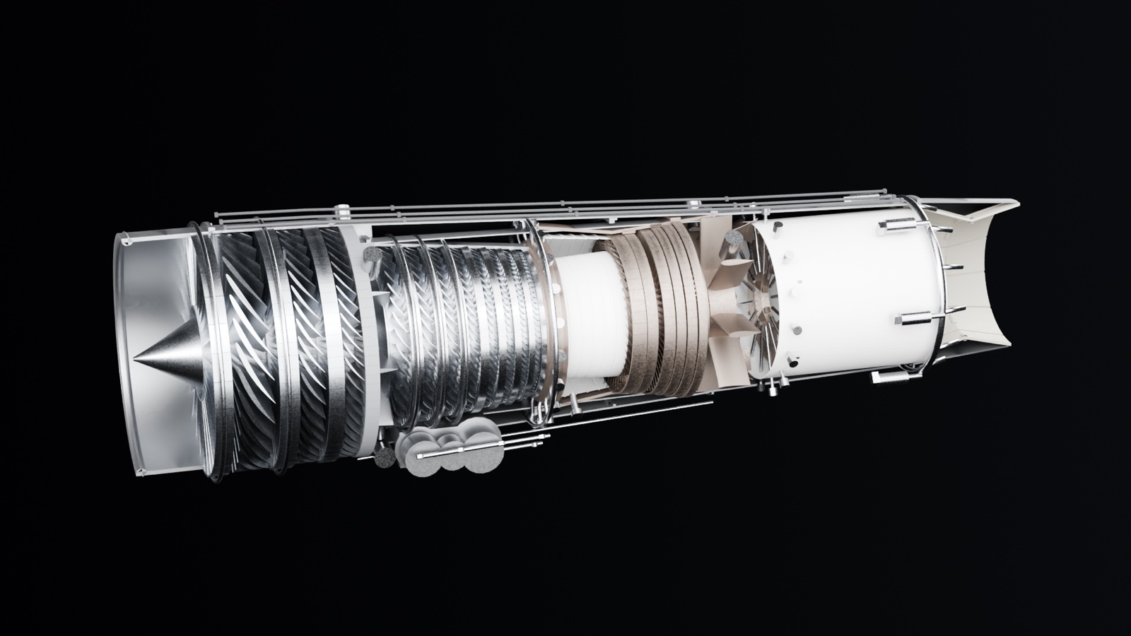 Cutaway render of the F110 turbofan